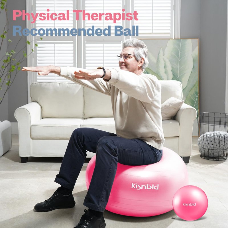 kisnbld Exercise Ball, Extra Thick Yoga Ball for Workout Pregnancy Stability, 4 Sizes Anti-Burst Balance Ball with Foot Pump - Heavy Duty Fitness Ball Chair for Office, Home & Gym