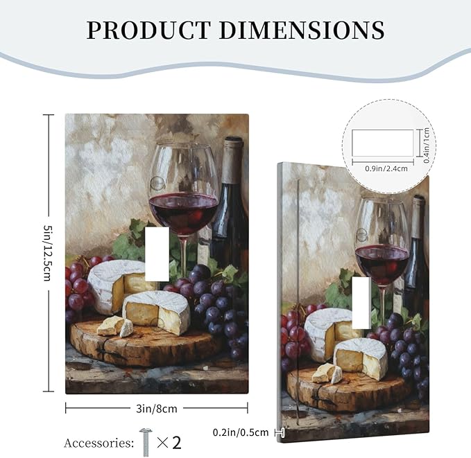 Decorative Art Light Switch Covers Wineglass & Artisanal Cheeses Single Toggle Wall Plate Decorative Switchcover Electrical Switchplate for Home Decor