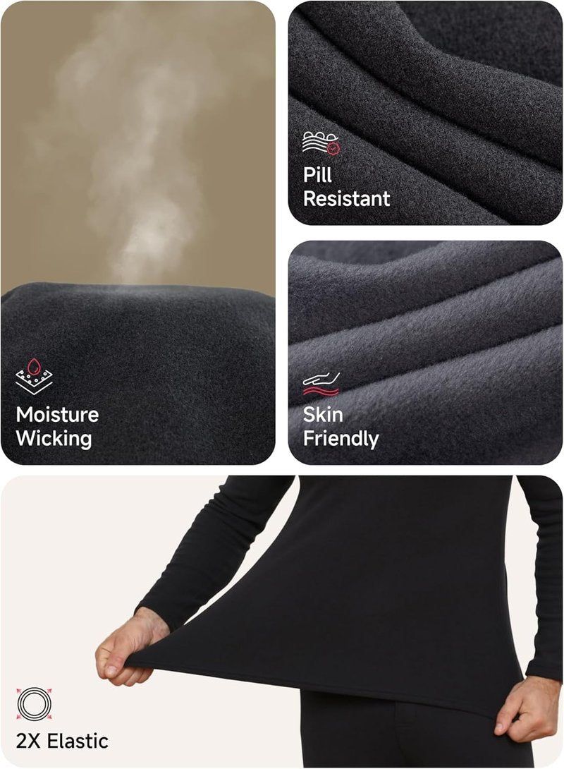 Thermal Underwear for Men - Warm Thick Wool Long Johns with Polar Fleece Lining | Soft Stretchy Winter Base Layer