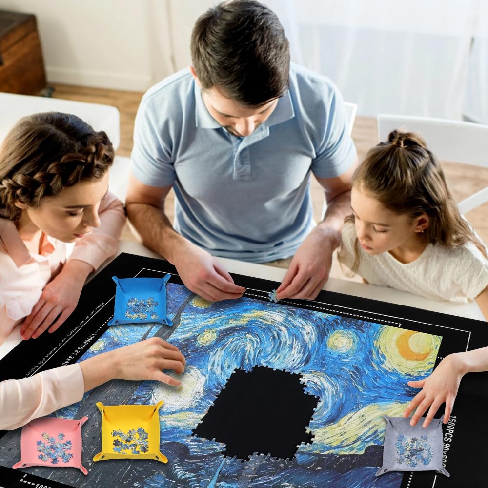 CALLKROON Puzzle Mat Roll Up for 1500 Pieces, Felt Puzzle Board Alternative Gift Set with 4 Sorting Trays and Inflatable Tube, Premium Puzzle Saver Mat for Storage, Portable Puzzle Rolling Mat