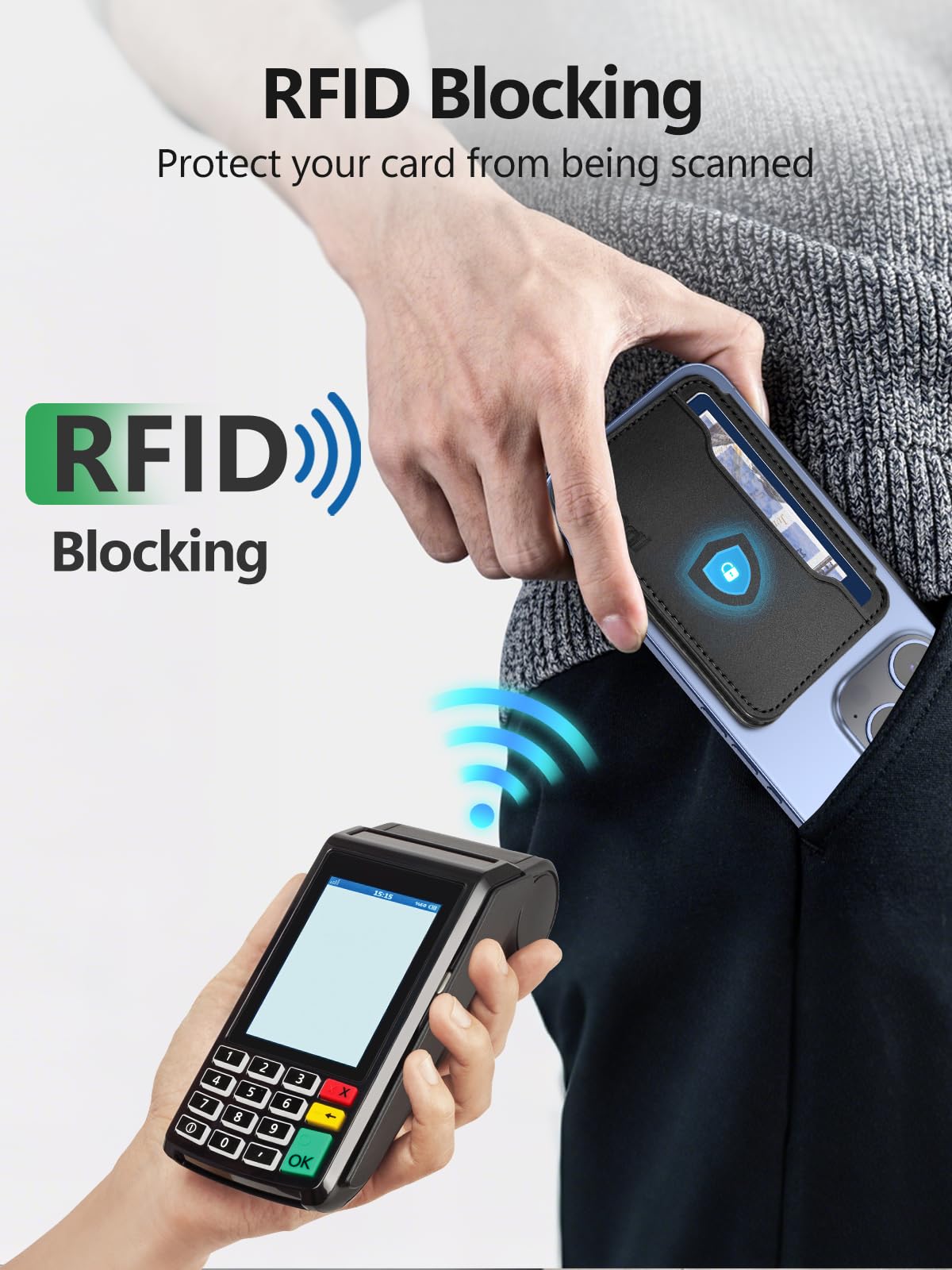 Miroddi for Magsafe Wallet, Ultra-Thin Leather Magnetic Phone Wallet Compatible with iPhone 17/16/15/14/13/12 Series, Magnetic Back of Phone Card Holder Fit 5 Cards 2 Bills, RFID Blocking, Black