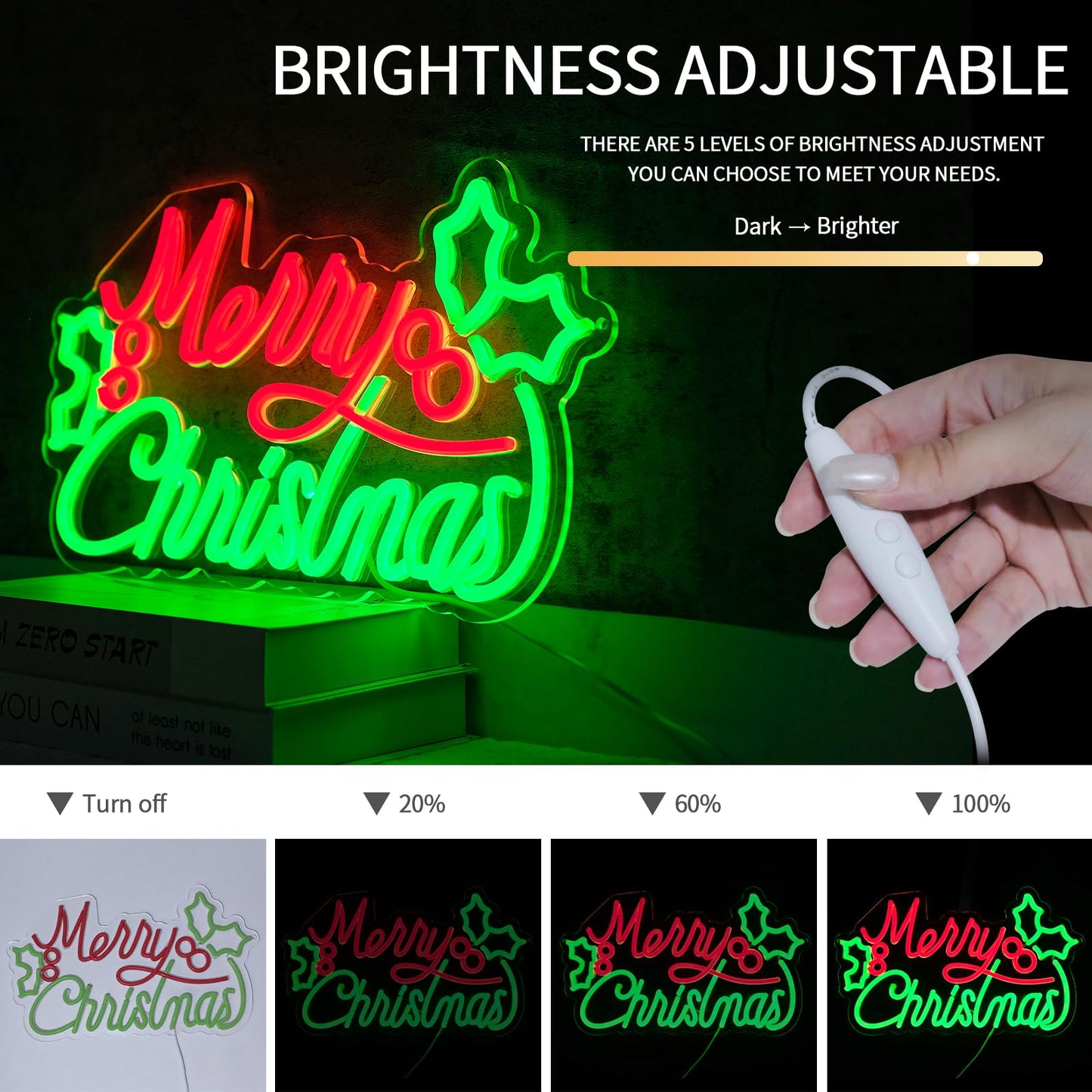 Virlusy Merry Christmas Neon Signs for Wall Decor Dimmable Merry Xmas Led Lights Signs Letters Neon Light for Christmas Party Living Room Pub Bar Bedroom Home Shop Decorations Birthday Gifts