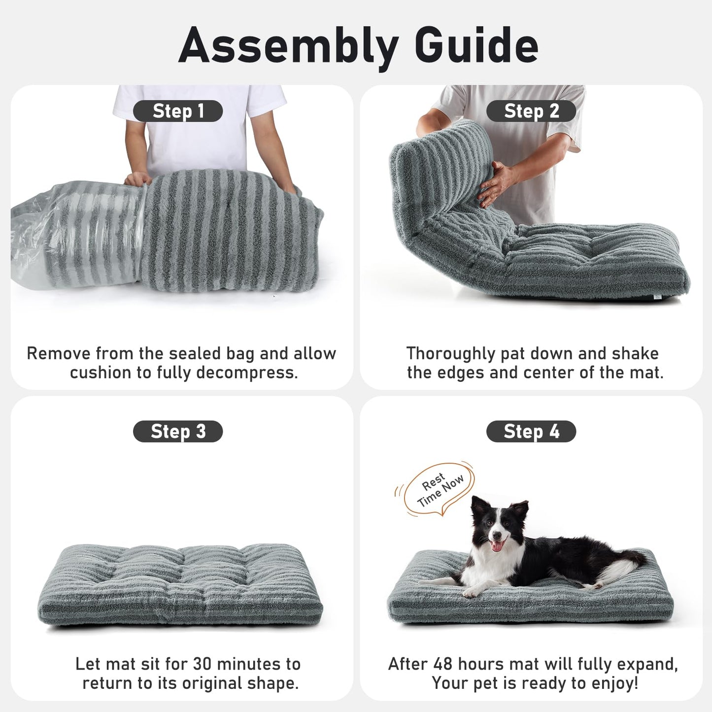 FURTIME Washable Dog Bed Large Sized Dogs, Deluxe Dog Crate Beds Comfy Fluffy Kennel Pad Anti-Slip Pet Sleeping Mat, Machine Washable Dogs Pillow, 35"x23"x3.5", Gray