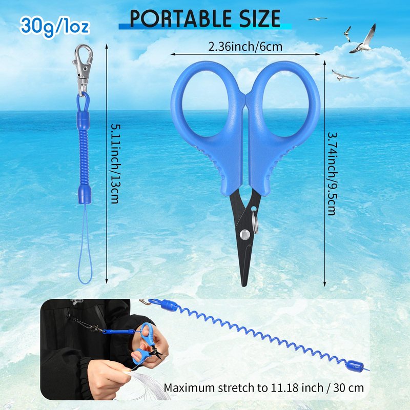 3 Pieces Fishing Scissors, Stainless Steel Fishing Line Cutter Portable Braided Line Cutter with Titanium Coating Fishings with Hook and Retractable Coil Lanyards Accessories(Blue)