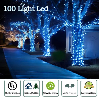 50ft 100 Counts Aqua LED Christmas Lights - Outdoor, Commercial Grade, Waterproof, Green Wire, Xmas, IP65, UL Listed