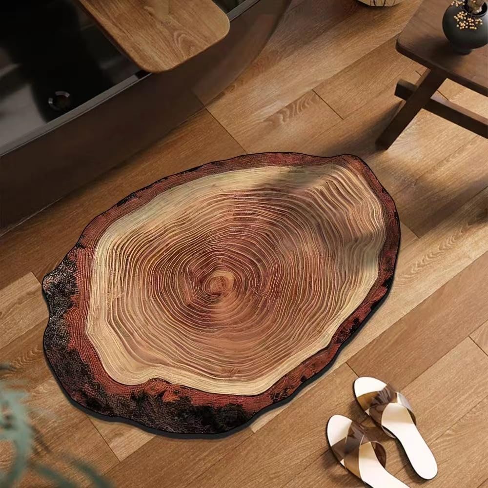Brown Wood Grain Bath Mat Cute Annual Ring Bathroom Rugs Funny Non Slip Bathtub Decor Mats Super Absorbent Floor Carpet Machine Washable Quick Dry Bahtmat for Tub, Shower, Bedroom，Kitchen，23.6"x35.4"