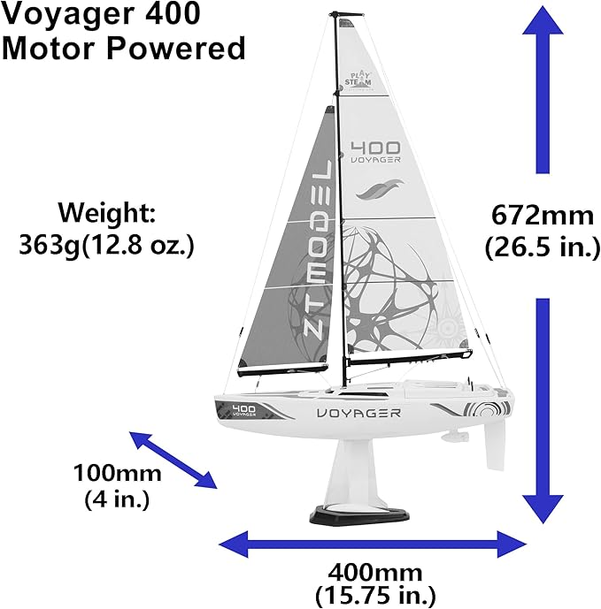 Voyager 400 2.4GHz RC Motor Powered Sailboat in Blue - 26 Tall