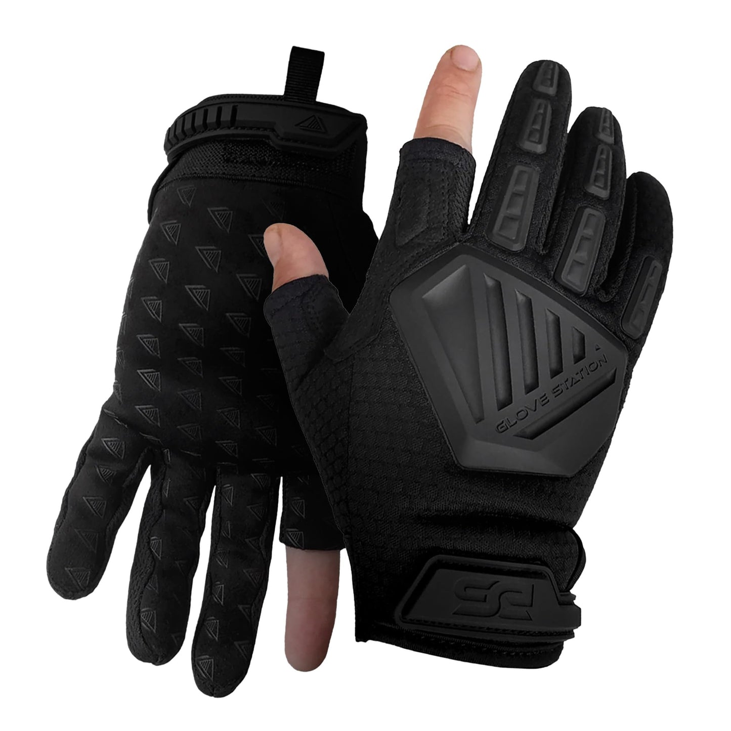 Glove Station The Paintball Work Gloves - Black (XL), Suede Leather Palm, Knuckle Protection for Men, 2 Fingerless Design for Paintball, Riding and Motorcycle Use