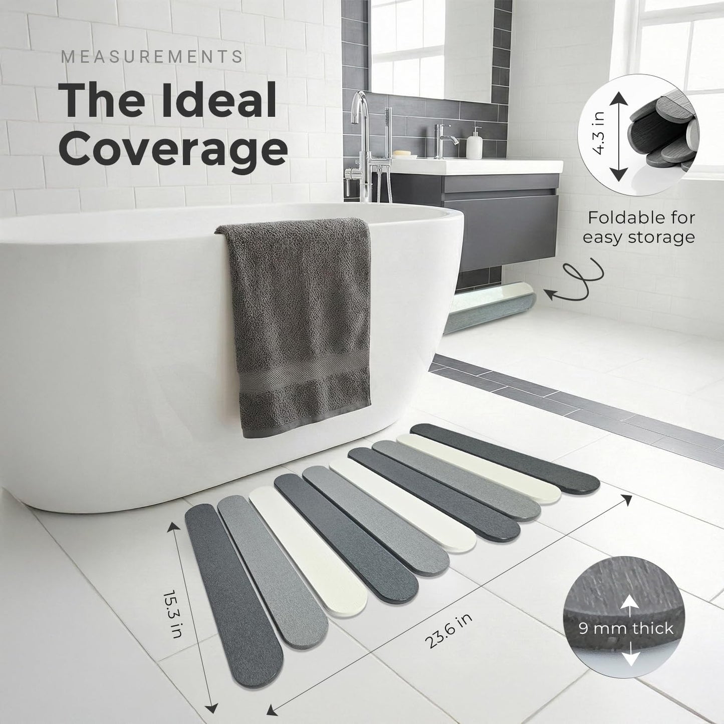CosyVine Foldable Stone Bath Mats for Bathroom, Super Absorbent Diatomaceous Earth Bath Mats, Quick Drying Non Slip Mat, 23.6 x 15.5 Inch Folding Grey Bath Stone Mat, Easy Storage and Compact.