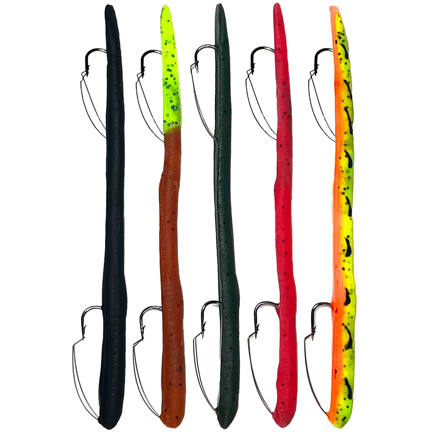 DeLong Lures 10" Pre-Rigged Weedless Swim Bait – Twister Tail Soft Plastic Bass Fishing Lure, Motor Oil, Durable Freshwater Bait, 5-Pack, Made in USA
