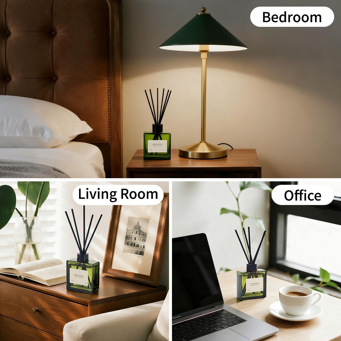GAGINGOOLD Reed Diffuser Set, 4 fl oz Jasmine Lily 2 Pack Scent Diffuser with 20 Sticks, 180 Days Long Lasting Elegant Home Fragrance for Bathroom Bedroom Office Decor Air Fresh