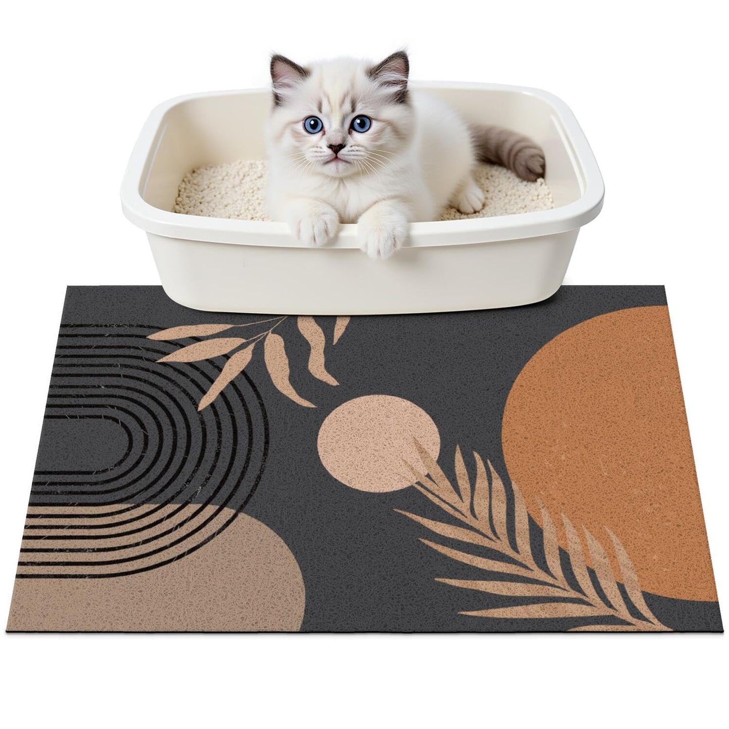 Cat Litter Mat Litter Trapping Mat, 24"x15" Waterproof Urine Proof Litter Box Mat Catcher Mat Non-Slip Washable for Kitty Kitten, Black