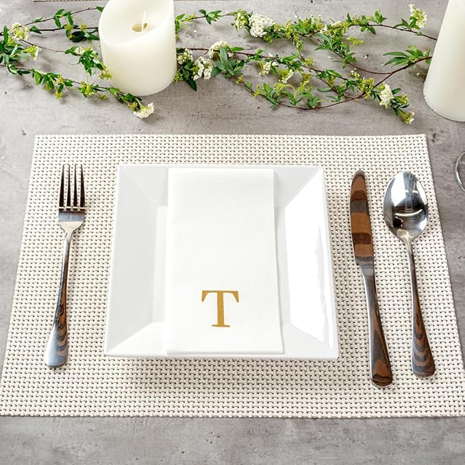 Luxenap 15.8 X 7.9 Inch Linen-Feel Guest Towels, 50 Lettered Hand Towels