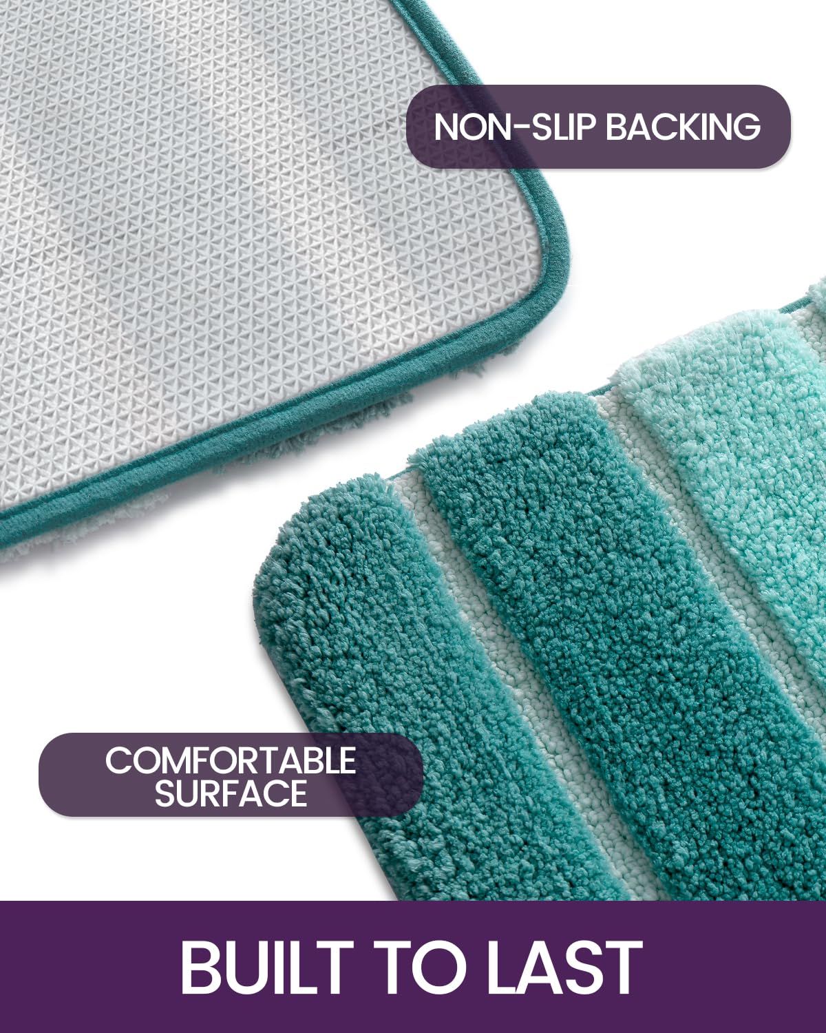 DEXI Bath Mats for Bathroom, 24x43 Absorbent Microfiber Bath Mat Quick Dry, Washable Bathroom Rugs with Non Slip Backing for Shower Floor, Turquoise