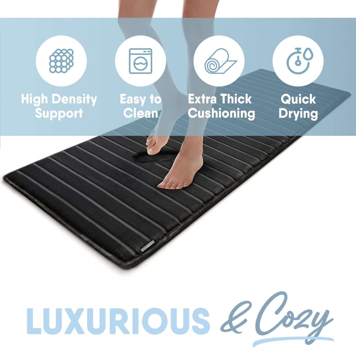 MICRODRY Extra Thick Modern Luxury Charcoal Infused Memory Foam Bath Mat Rug with GripTex Skid Resistant Base, Absorbent, Easy Care, Fade & Pilling Resistant, SoftLux, Dark Grey, 24x58