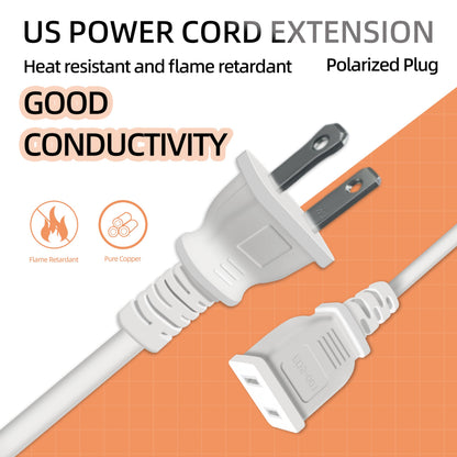6FT Short Thin Extension Cord Indoor, White, 2 Prong, 5A 125V 625W (1Pack)