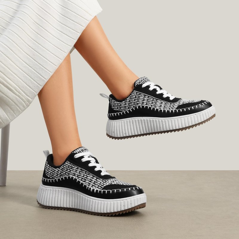DREAM PAIRS Women Chunky City Tweed Comfortable Casual Platform Fashion Sneaker,Size 8.5,Black/White,SDFN2379W