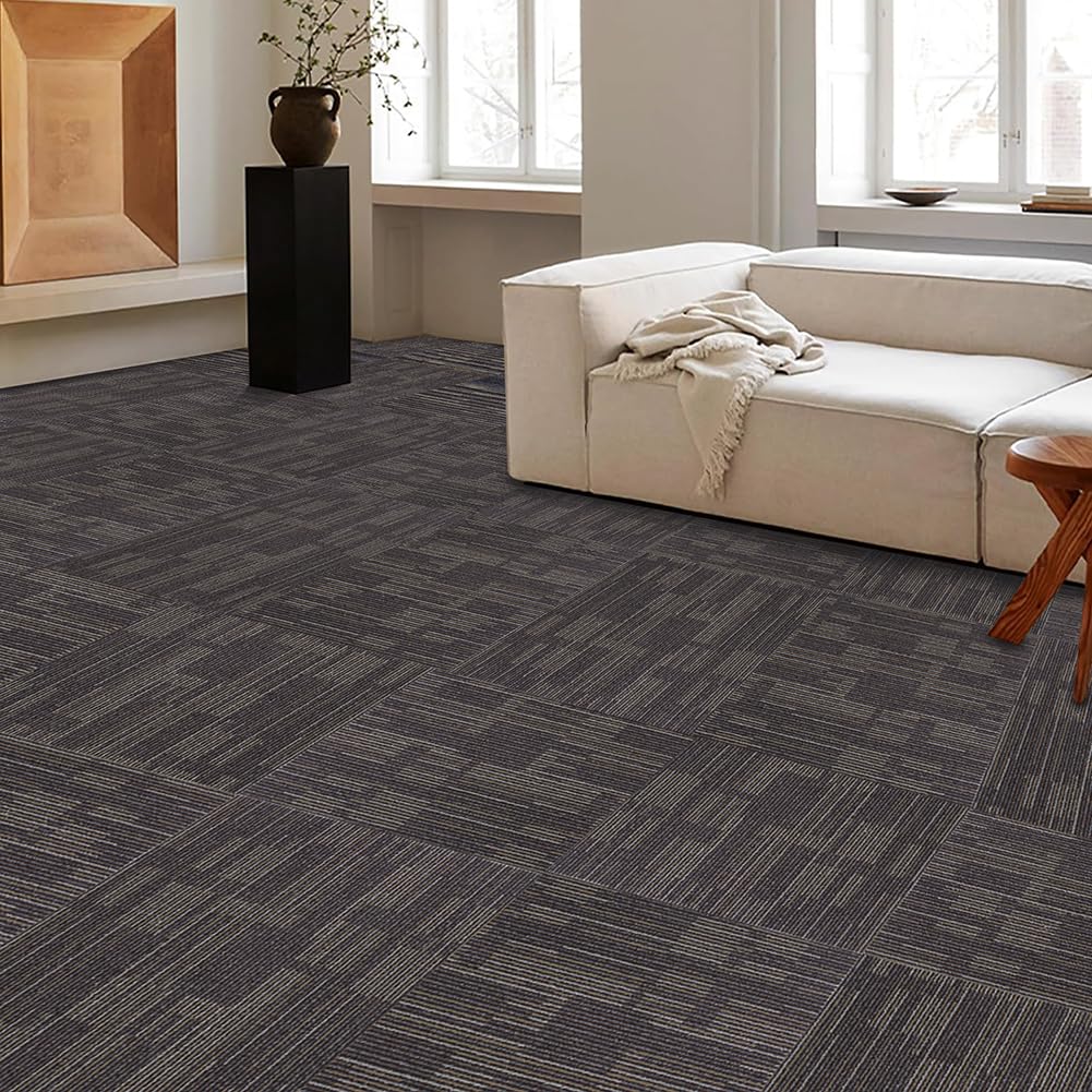 Petgrow Commercial Carpet Tiles, 24" x 24" Squares, 18 Tiles, 72 sq ft, Non-Slip Soft Floor Carpet for Office, Bedroom, Living Room,Easy DIY Installation with Flexlok Tabs (1 Box Sample,Brown)