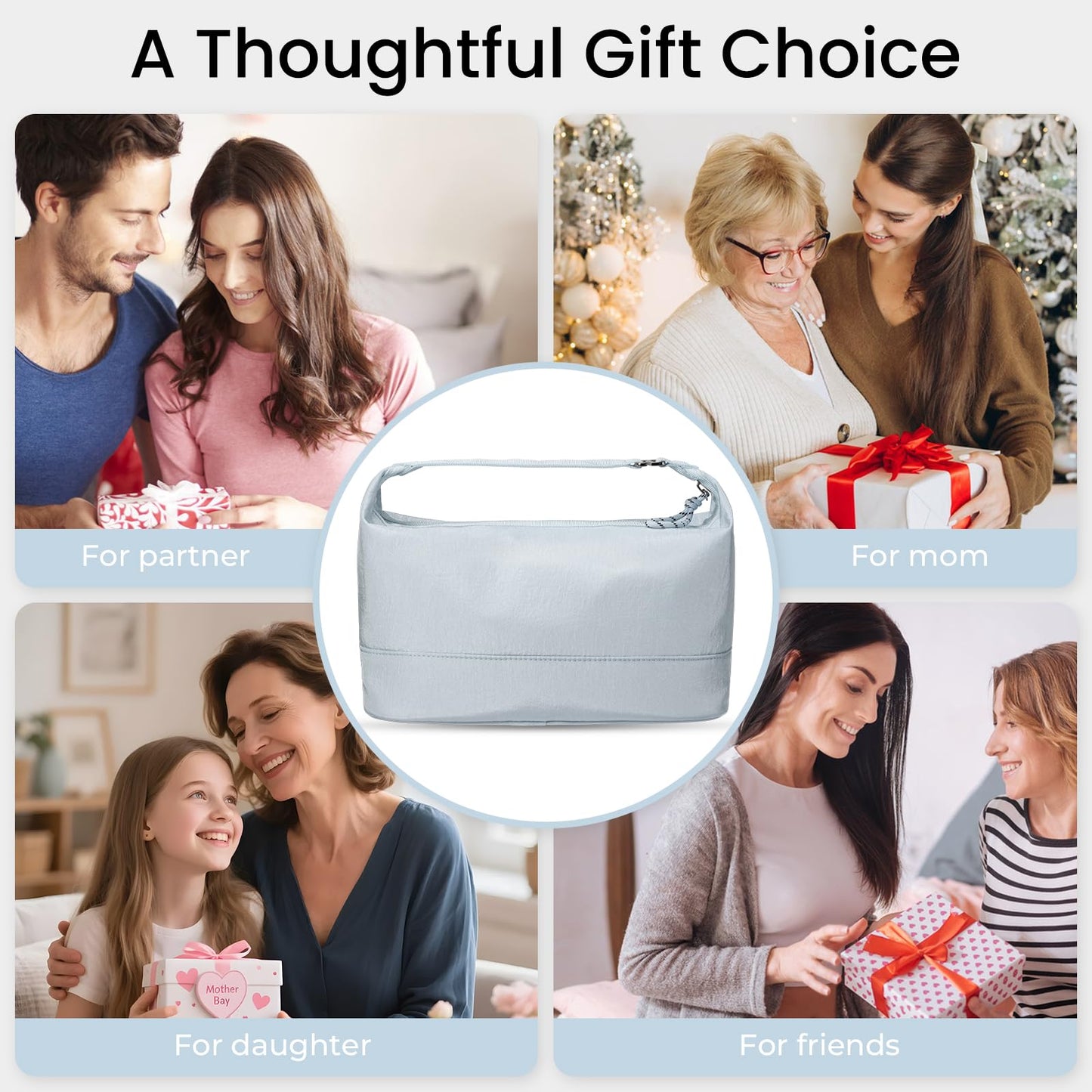 HauteHues Travel Makeup Bag for Women, Roomy Cosmetic Bag and Toiletry Bag with Wide Open Design, Soft Nylon Pouch for Makeup, Skincare, Toiletries, Gym, Carry-On and Weekend Trips, Gray Blue
