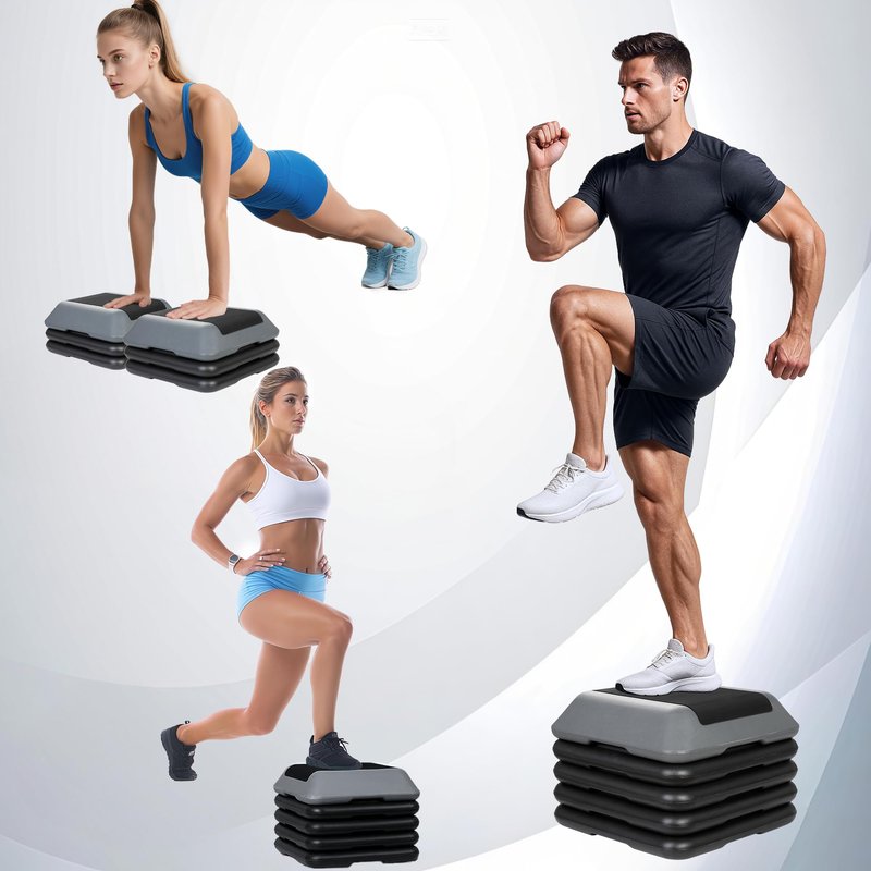 Smartxchoices 16 Inch Adjustable Aerobic Stepper Exercise Workout Step Platform Bench with 4 Risers 4"-6''-8''-10''-12'' Height for Home Gym Fitness Training High Step Aerobics Platform