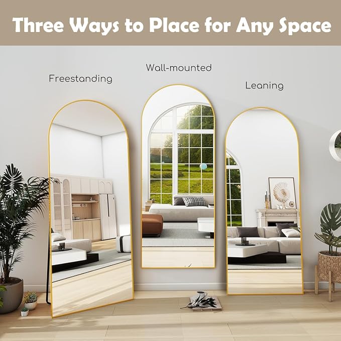 Arched Full Length Mirror, 70"x26" Free Standing Floor Mirror, Modern Full Body Mirrors with Stand, Wall Mirrors with Aluminum Alloy Frame for Bedroom,Living Room, Gold