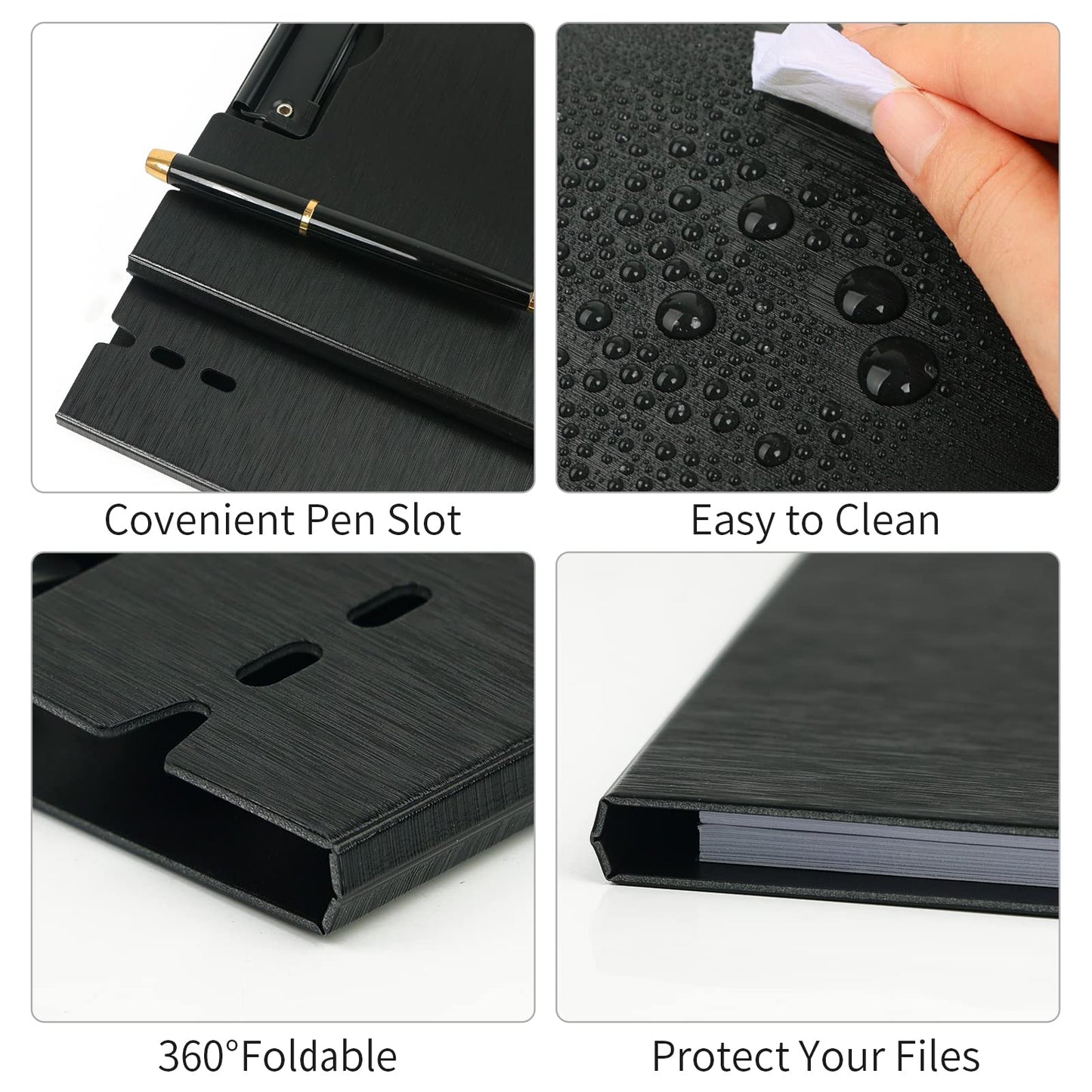 URbantin A4 Clipboard,5 Pack Foldable Clipboards with Two Clips File Document Organiser,Clip Board for Business,Office,School or Restaurant (Black)