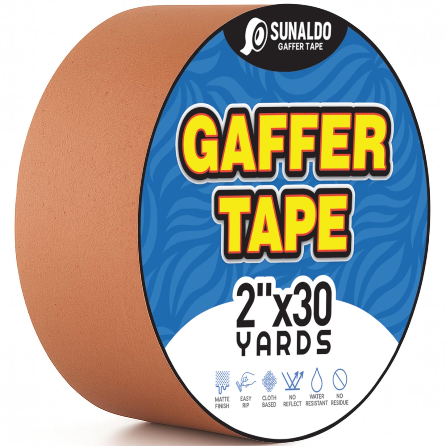 SUNALDO Gaffers Tape Heavy Duty, Easy to Rip, Residue-Free Professional Grade Floor Tape for Electrical Cords, Matte Finish Non Reflective, Weather Resistant (1, Brown, 2" x 30 Yards)