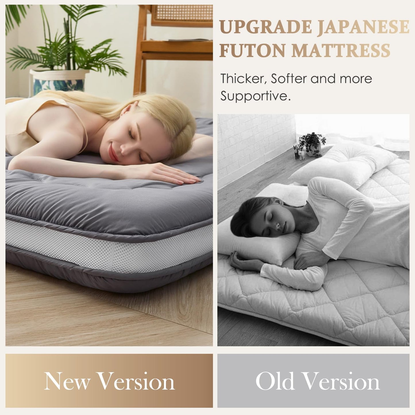 Auemtyn Japanese Floor Mattress, 4" Japanese Futon Mattress, Foldable & Portable Shiki Futon (shikibuton), Roll Up Thicken Sleeping Tatami Mat Sleeping Pad for Camping (Grey, 54 x 80)