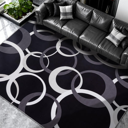 YIHOUSE Washable 5x7 Area Rugs for Living Room, Modern Black and White Rug for Bedroom Non Slip Low Pile, Modern Circle Pattern Carpet for Dining Room Playroom Home Office Decor