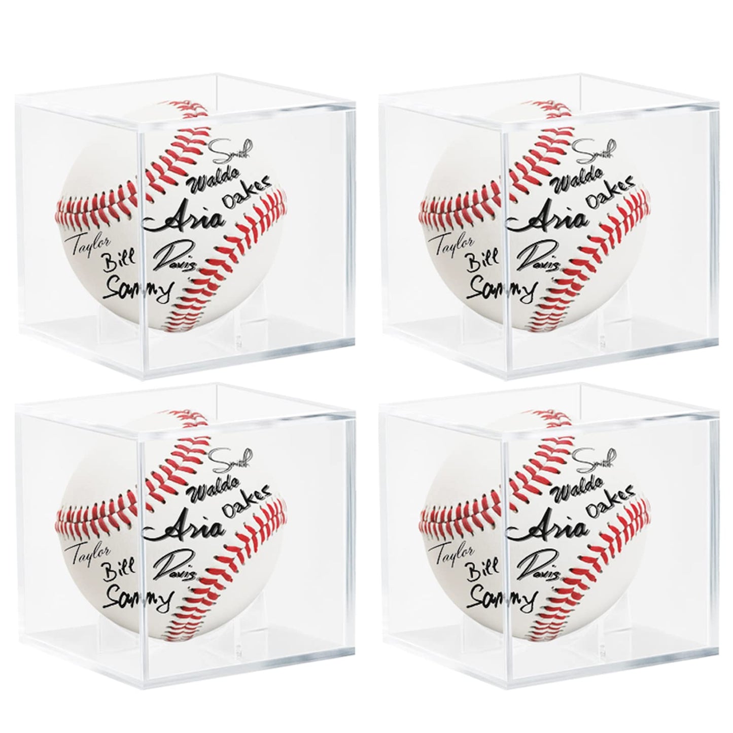 4 Pack Acrylic Baseball Display Case - UV Protected Baseball Holder for Display, Display Case for Autographed, Tennis, Golf, Billiard Balls, Memorabilia