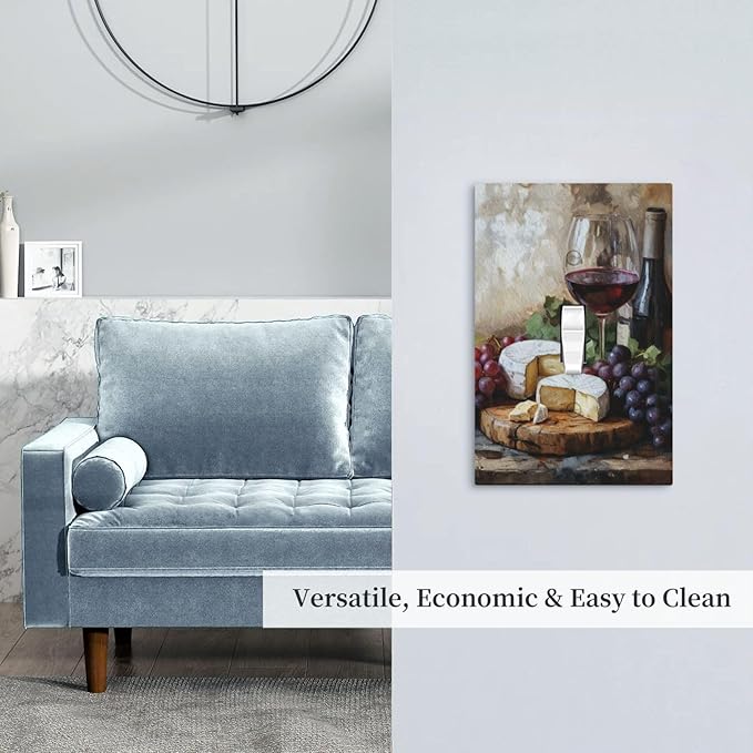 Decorative Art Light Switch Covers Wineglass & Artisanal Cheeses Single Toggle Wall Plate Decorative Switchcover Electrical Switchplate for Home Decor