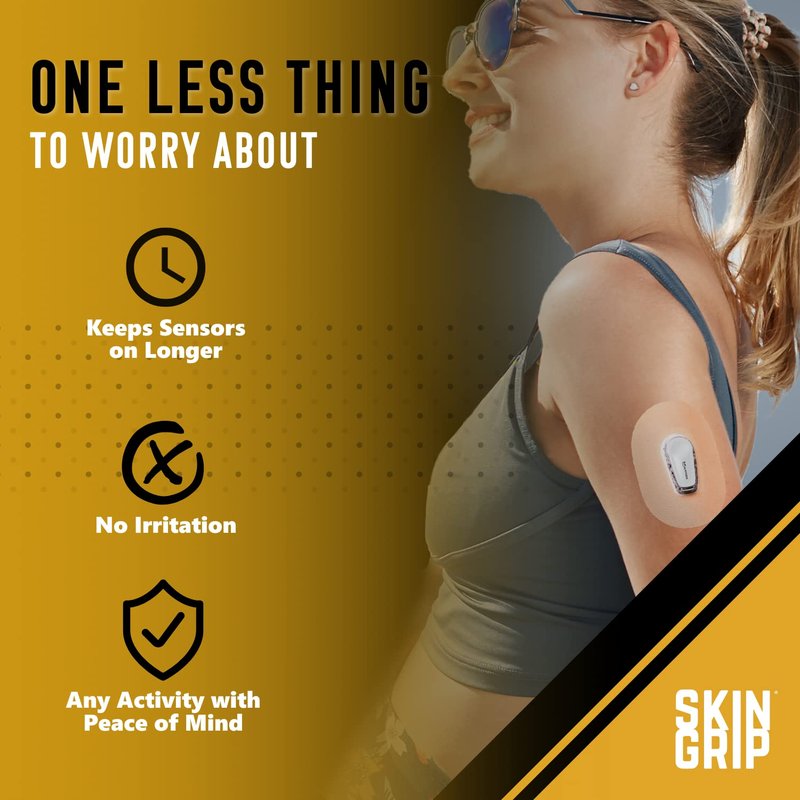 Skin Grip MAX Adhesive Patches Compatible with Dexcom G6 CGM – Pre-Cut, Non-Fraying, Extreme Adhesive Medical Tape – CGM Senor Cover, Waterproof & Sweatproof for 10-14 Days – 10 Pack, Tan