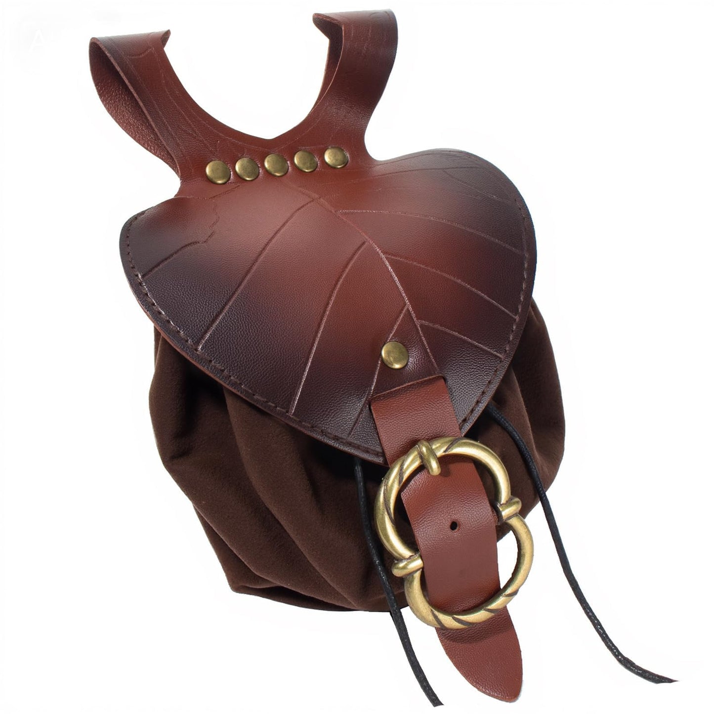 Leather Belt Pouch Medieval Vintage Renaissance Viking LARP Cosplay Costumes Drawstring Coin Purse Phone Holder Waist Bag (Leaf Brown)