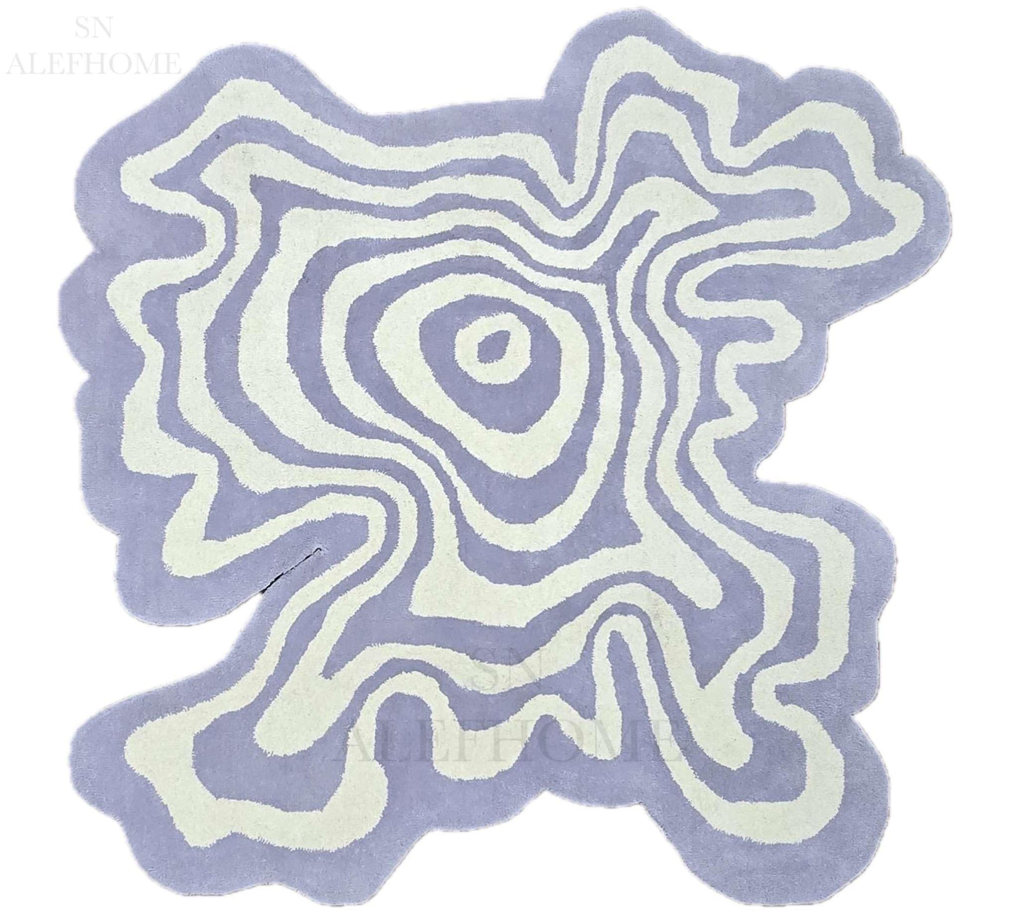 Premium Hand-Tufted Wool Rug 3×3 ft – Irregular Organic Shape with 3D Optical Illusion Design | Modern Accent Carpet for Living Room, Bedroom, Kids Playroom, Lounge, Home Decor, Silver & Green