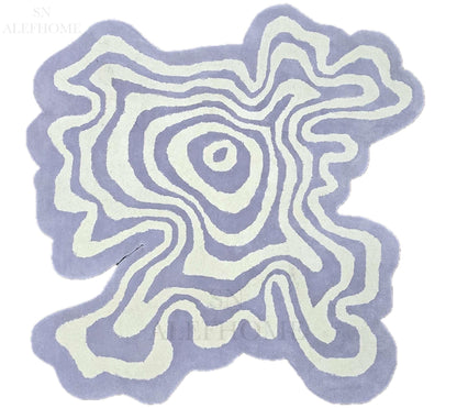 Premium Hand-Tufted Wool Rug 3×3 ft – Irregular Organic Shape with 3D Optical Illusion Design | Modern Accent Carpet for Living Room, Bedroom, Kids Playroom, Lounge, Home Decor, Silver & Green