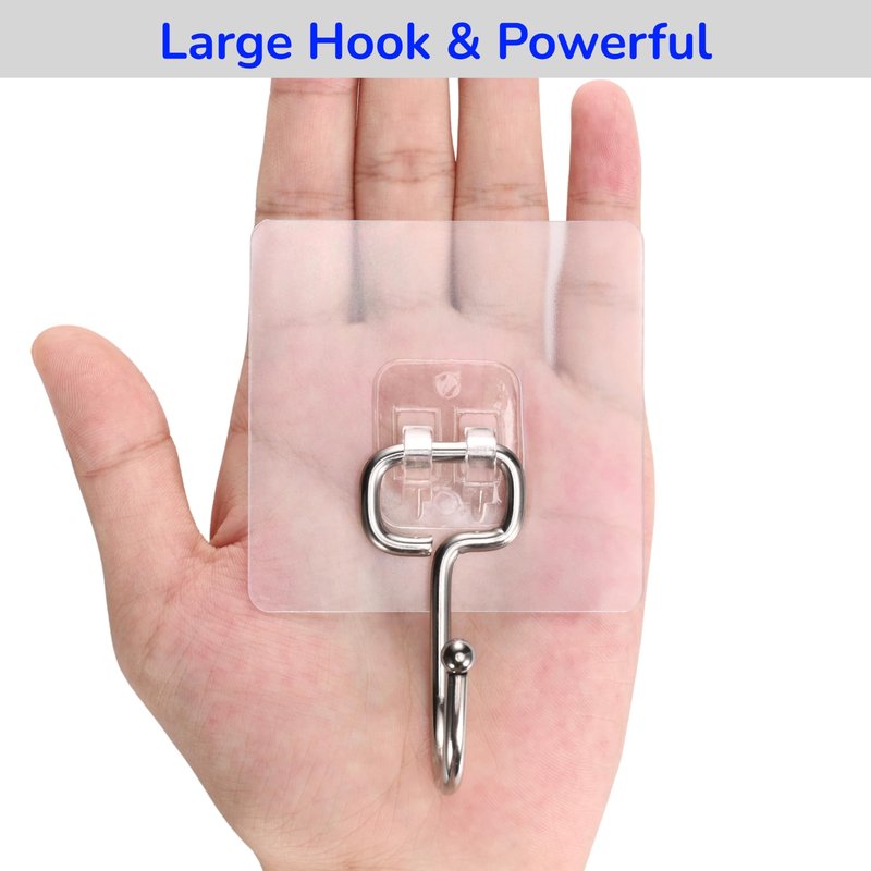 SZNKB Large Adhesive Hooks, 12-Pack Sticky Hangers for Hanging Heavy Duty, Transparent Waterproof Oil-Proof and Rustproof, Towel and Coats Hooks for Bathroom,Kitchen Home and Office