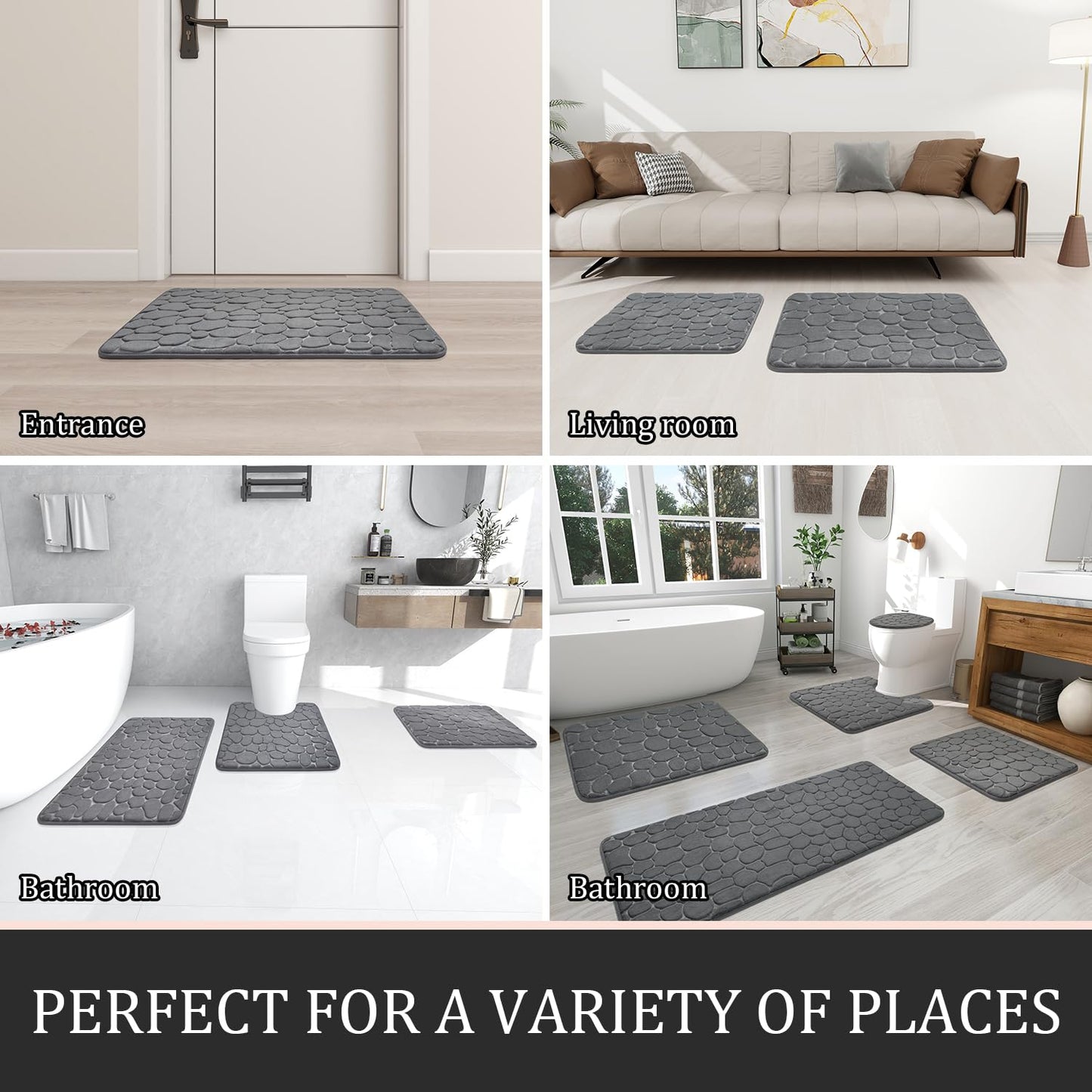 YIHOUSE Bathroom Rugs Mat Set, Memory Foam Bath Mat 2 Piece Dark Grey