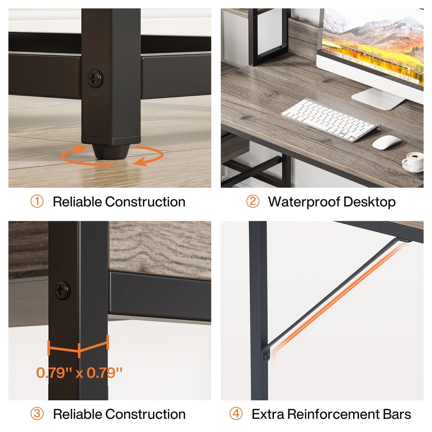 Tribesigns 55 Inch Computer Desk with 2 Drawers and Storage Shelves, Rustic Office Desk with Hutch, Study Writing Gaming Table Laptop Workstation for Home Office (Grey)