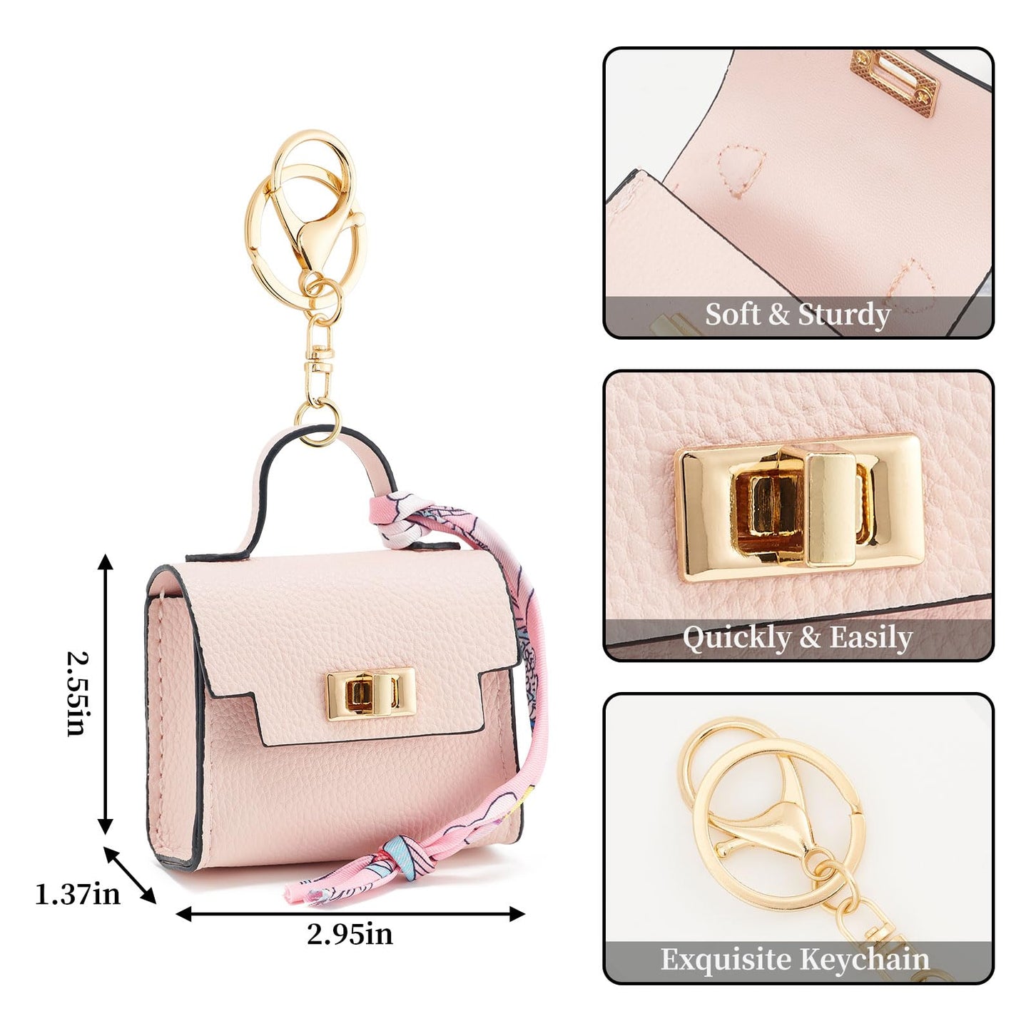 WOZEAH Mini Backpack Keychain for Women,Small Change Pouch Coin Purse Twist-lock with Key Headset Bag（Pink）