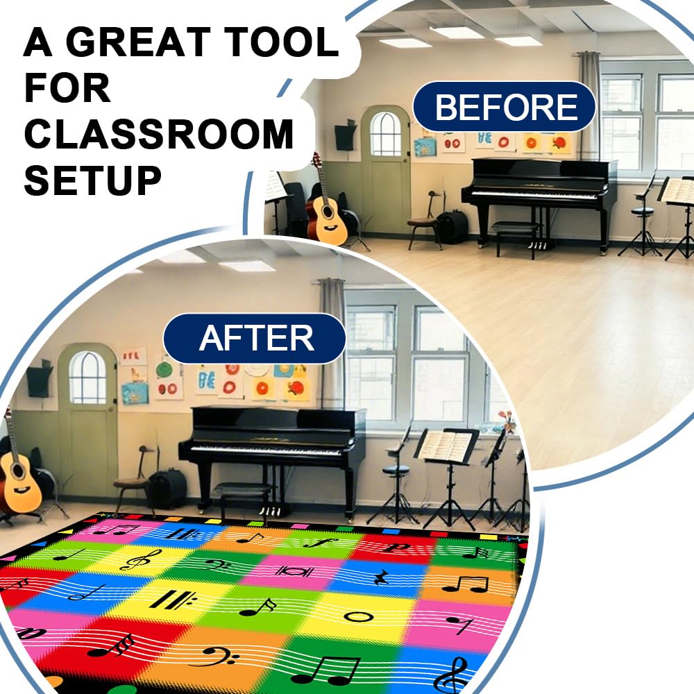 MAISONRINA Classroom Rugs Elementary with Music Note, Large Classroom Rug for Preschool Nursery Daycare, Colorful Educational Kids Carpet for Kindergarten, 13'x7'7'' Seats 24