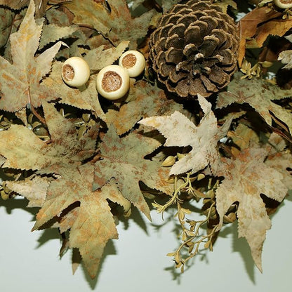 24" Natural Looking Fall Winter Door Wreath Outside, Green and Brown Ombre Foliage Thanksgiving Autumn Wreaths for Front Door Porch with White Berries and Pinecones