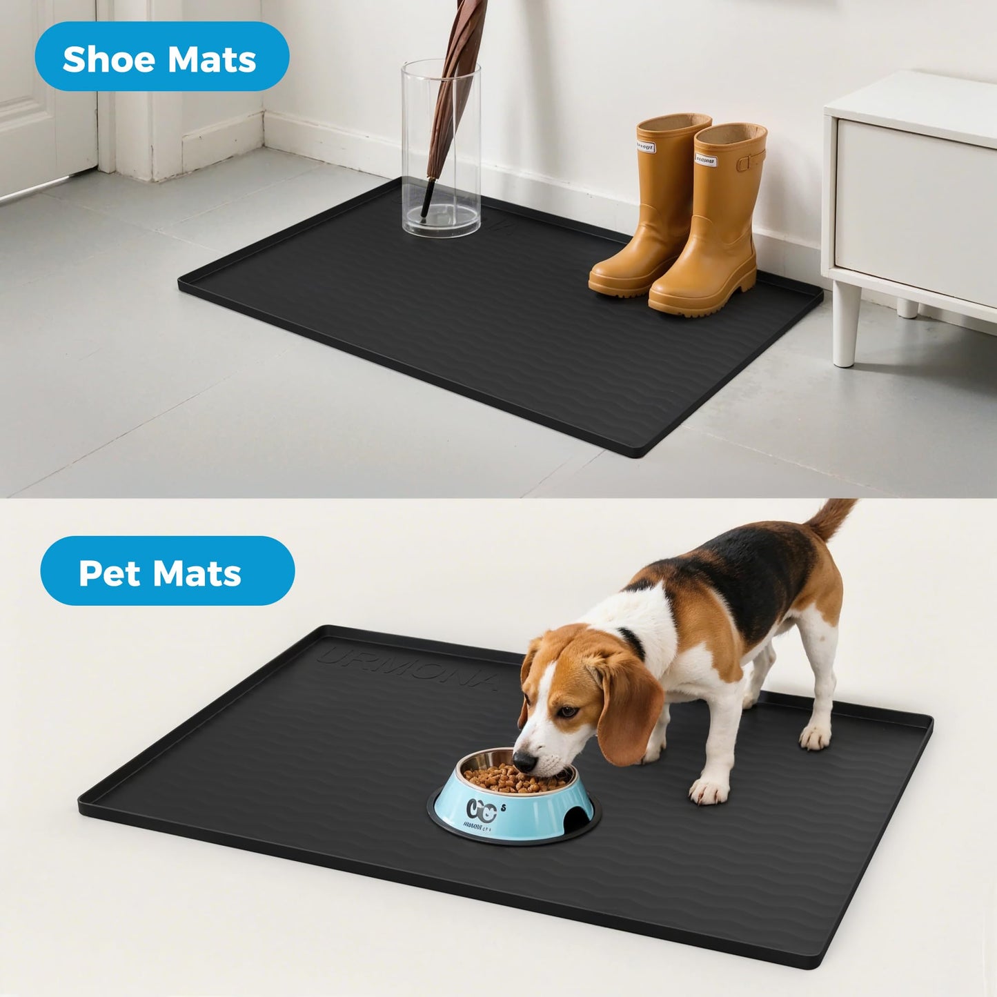 URMONA 19'' x 19'' Waterproof Silicone Under Sink Mat Cabinet and Counter Protector, Shelf Liner for Kitchen and Bathroom, Storage and Organizers, Litter Mat, Pet Cat Puppy Essentials（Black）