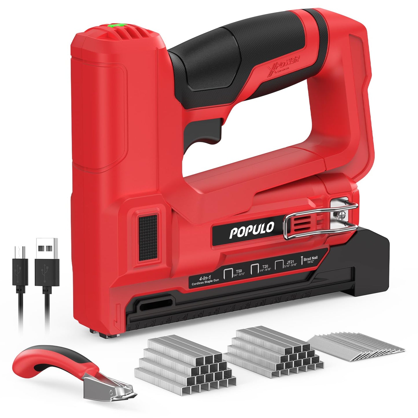 POPULO Electric Staple Gun 4 in 1 Cordless Stapler, 4V Rechargeable Band Nailer, Nail Gun Battery Powered with 2,000 Staples and Nails, Power Tacker Staple Gun for Wood, Upholstery, DIY