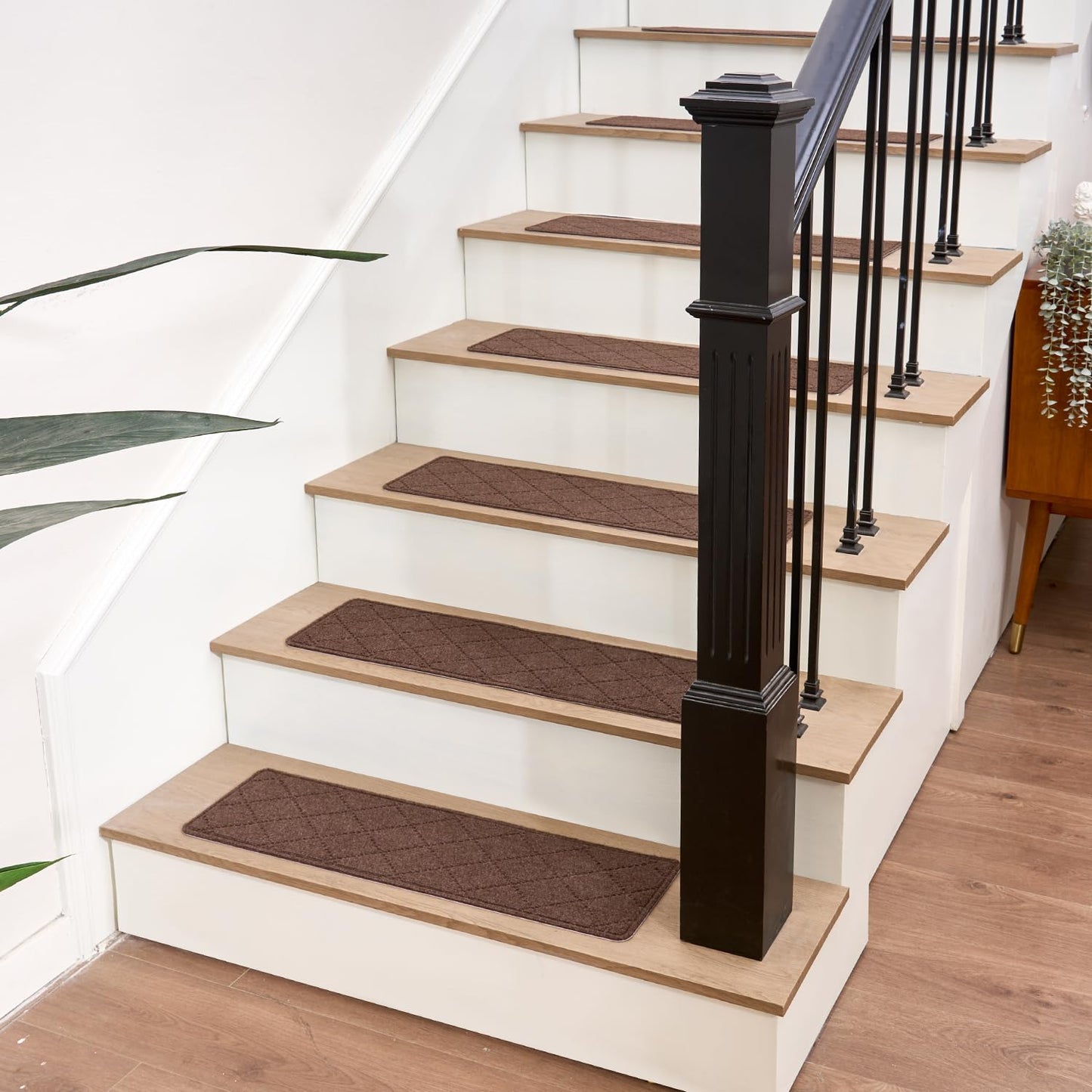 HITSLAM Stair Treads for Wooden Steps, 4 Pack 8 x 30 Inch Peel and Stick Carpet Stair Treads Non-Slip Indoor, Safe for Kids and Dogs, Stair Runners with Self-Adhesive Backing, Easy to Install, Brown