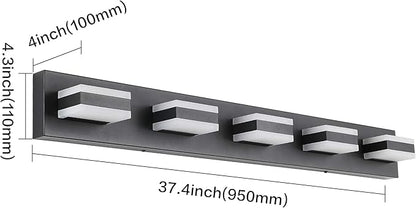SOLFART Black 5 Light Bathroom Vanity Lights Over Mirror LED Modern Vanity Lights for Bathroom 5 Lights