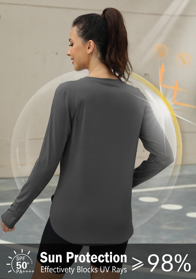 KevaMolly Workout Tops for Women Long Sleeve UPF 50+ UV Protection Sun Shirt Lightweight Quick Dry Rash Guard Hiking Shirts Dark Grey L