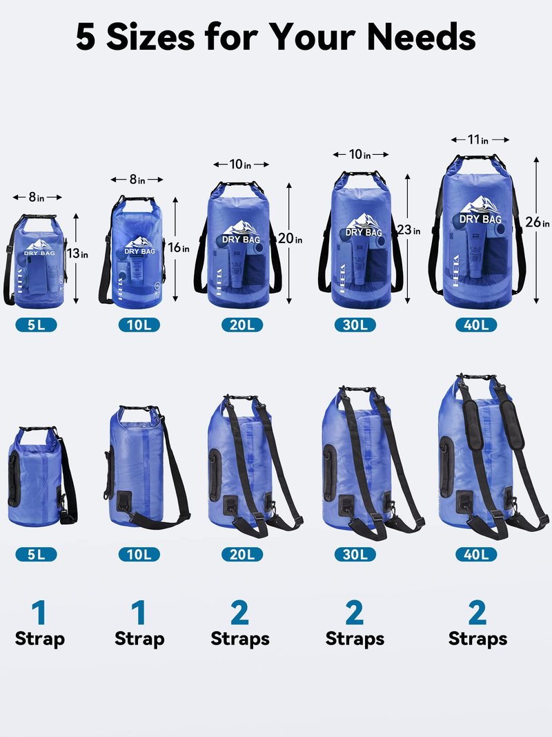 HEETA Dry Bag Waterproof for Women Men, Roll Top Lightweight Dry Storage Bag Backpack with Phone Case for Travel Swimming Boating Kayaking Paddle Board Camping Beach Accessories (Bluish Violet, 20L)
