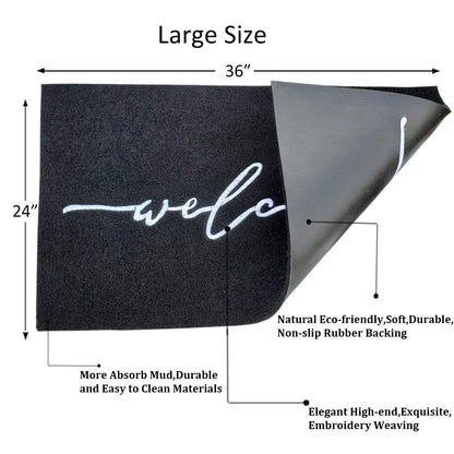 AAZZKANG Welcome Mats for Front Door Large 24"x36" with Non Slip Rubber Backing Quickly Trap Dirt Easy to Clean Entry Mat for Indoor High Traffic Areas Outdoor Doormat Black