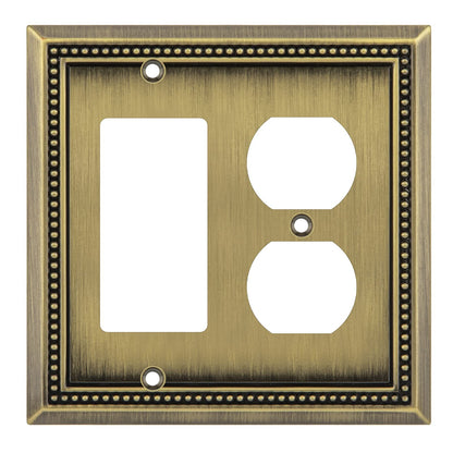 Henne Bery Sunken Pearls Heavy Duty Decorative Wall Plate Switch Plate Outlet Cover (Decorator/Duplex, Antique Brass)