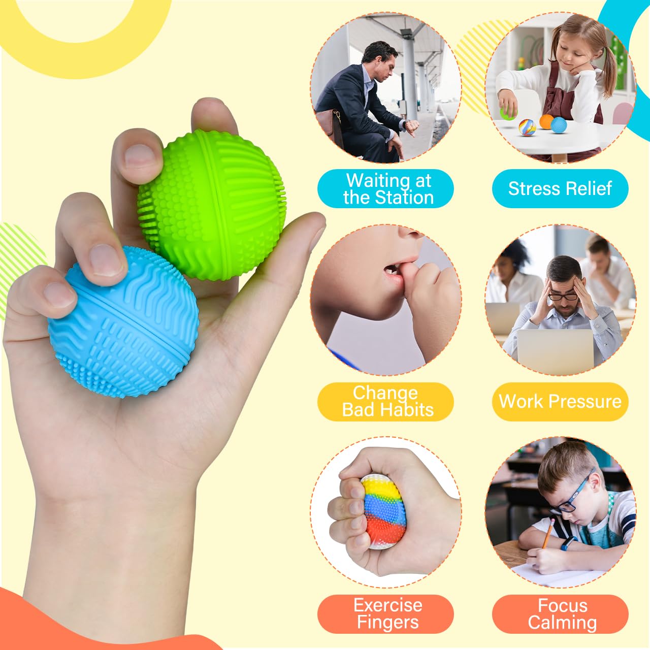 QINGLER Sensory Fidget Squeeze Balls 4 Pack for Kids & Adults